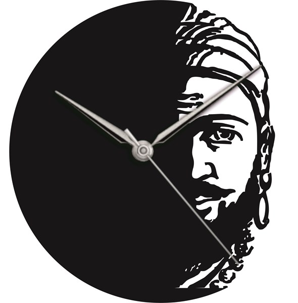 Picture of Chhatrapati Shivaji Maharaj Half Face Wall Clock - MDF/Acrylic Material in Various Colors | Thickness 2 m.m. | Thin Wall Clock.
